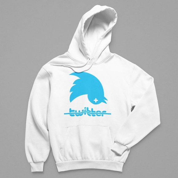 NEW Dead Twitter Bird Crossed Out Wordmark Logo Fleece Pullover Hoodie WHITE - Picture 1 of 2